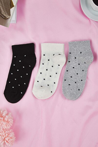 Trendyol Collection Gray-Black-White 3-Piece Polka Dot Jacquard Knitted Socks Thmaw26Co00006