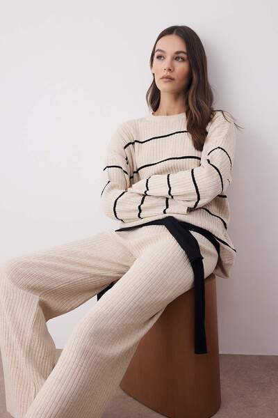 Trendyol Collection Stone*001 Crew Neck Striped Knitwear Bottom - Top Set Twoss20Au0084