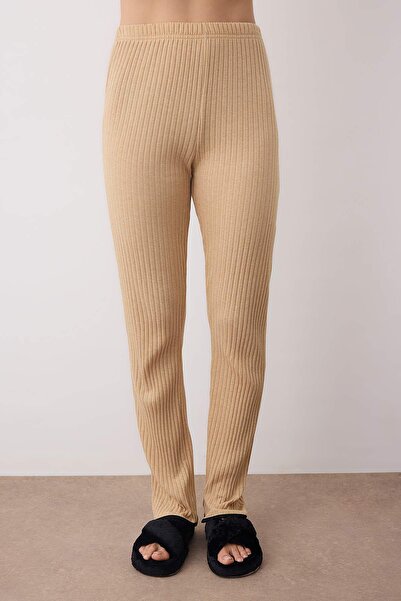 Trendyol Collection Beige Frilly Ribbon/Bow Corded Knitted Pajamas Set Thmaw25Pt00217