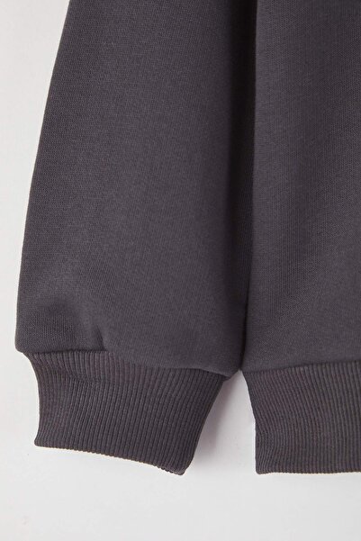 TRENDYOLKIDS Anthracite Boy's Cotton Printed Oversize Knitted Sweatshirt Tkdaw26Sw00040