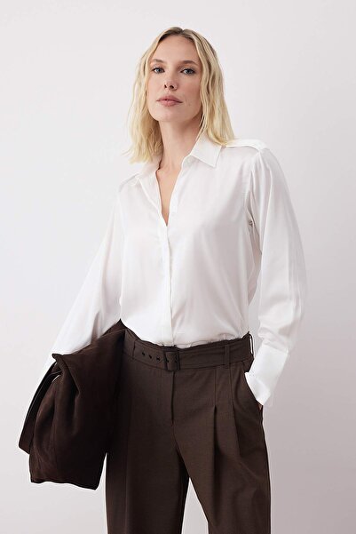 Trendyol Collection Satin Shirt with White Epaulettes Twoaw26Go00039