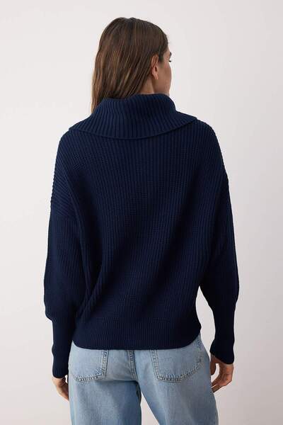 Trendyol Collection Sötétkék széles szabású lehajtható galléros cipzáras kötött kardigán TWOAW24HI00072