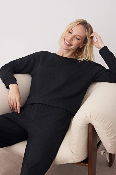 Trendyol Collection Σετ Πιτζάμα Πλεκτή με Κορδόνι Ανθρακί - THMAW21PT0009