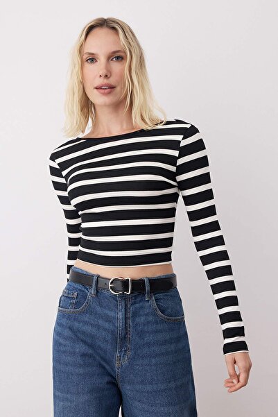 Trendyol Collection Μαύρη πλεκτή μπλούζα με λεπτή εφαρμογή - Χαμηλή πλάτη, κα...