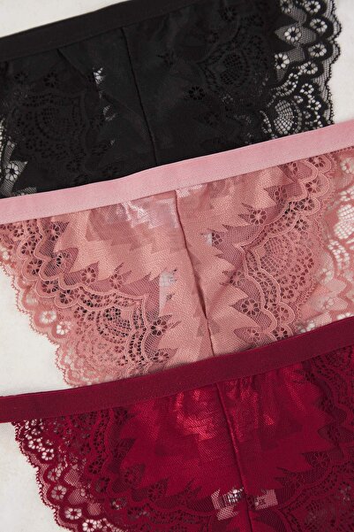 Trendyol Collection Multi-Colored 3-Pack Lace Brazilian Knitted Panties Thmaw26Ku00011