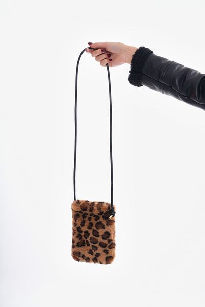 Axesoire NWC-007 Leopar Desenli Kahve Mini Peluş Çanta
