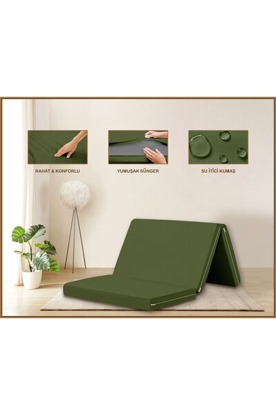 Evim Canvas Dark Khaki Zippered Foldable Floor Bed Floor Cushion 70X180X6Cm