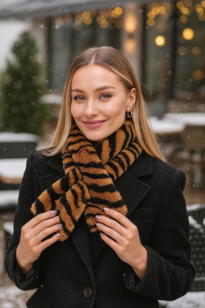 Axesoire 14693 Внутрішній прошитий плюшевий шарф-хомут з візерунком зебри, ко...