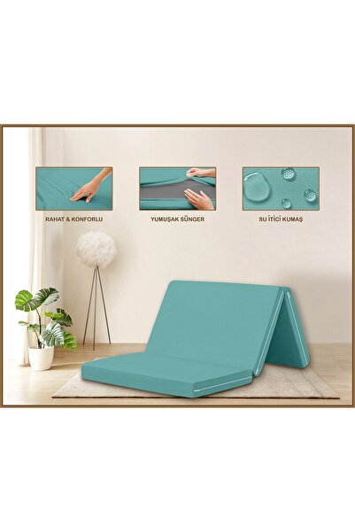 Evim Canvas Turquoise Zippered Foldable Floor Bed Floor Cushion 70X180X6Cm