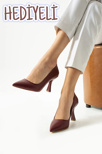 Güllü Shoes Kadın Topuklu Ayakkabı Bordo Stiletto Konforlu Vegan Deri Mat - Özel Gün Ve Günlük Kullanım