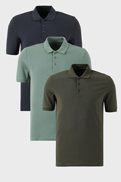 Buratti Βαμβακερό κανονικό κουμπιά γιακά πόλο 3 πακέτο μπλουζάκια ανδρικό μπλ...