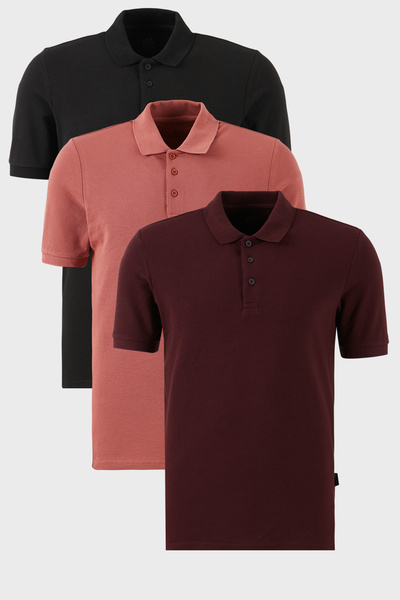 Buratti Βαμβακερό κανονικό κουμπιά γιακά πόλο 3 πακέτο μπλουζάκια ανδρικό μπλ...