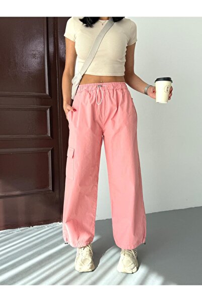 XBELLA DENİM Women's Parachute Fabric Cargo Pocket Waist and Leg Elastic Summer Pants