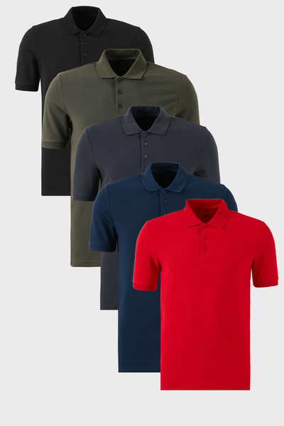 Buratti Pamuklu Regular Fit Düğmeli Polo Yaka 5'li Paket T Shirt Erkek T SHİR...