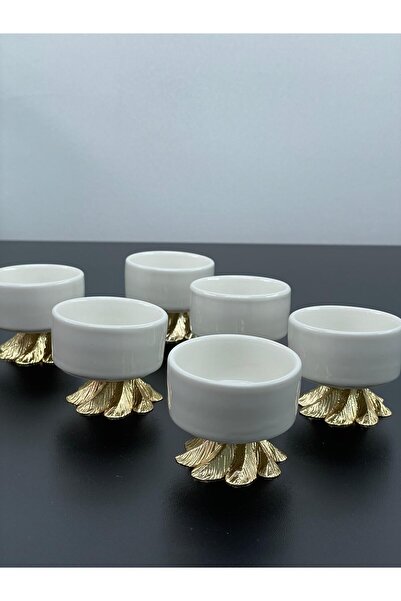 YzHome 6-Person White Porcelain Gold Metal Leg Coffee Side Turkish Delight Sauce Bowl