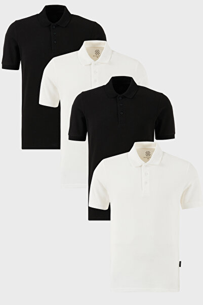 Buratti تي شيرت رجالي من القطن بقصة عادية وأزرار وياقة بولو مكون من 4 قطع 590...