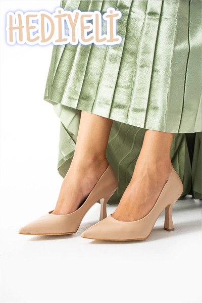 Güllü Shoes Women's Heeled Shoes - High Heeled Stiletto Comfortable Stylish And Thin Work Shoes Beige 8.5 cm
