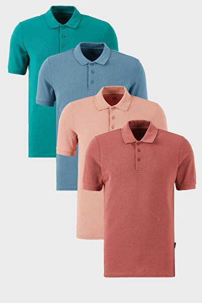 Buratti Βαμβακερό κανονικό κουμπιά γιακά πόλο 4 πακέτο Μπλουζάκια Ανδρικό T S...