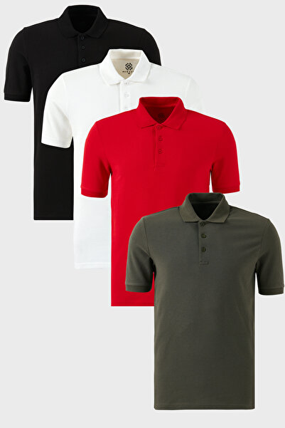 Buratti Βαμβακερό κανονικό κουμπιά γιακά πόλο 4 πακέτο Μπλουζάκια Ανδρικό T S...