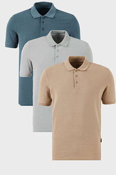 Buratti Βαμβακερό κανονικό κουμπιά γιακά πόλο 3 πακέτο μπλουζάκια ανδρικό μπλ...