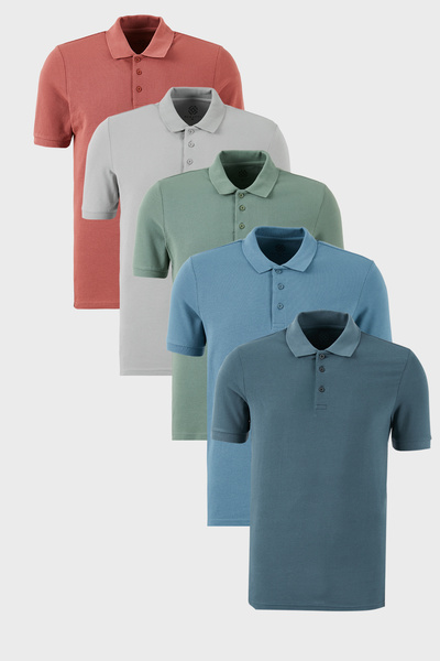 Buratti تي شيرت رجالي من القطن بقصة عادية وأزرار وياقة بولو مكون من 5 قطع 590...