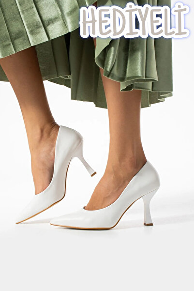 Güllü Shoes Kadın Topuklu Ayakkabı - Yüksek Topuklu Stiletto Rahat Şık Ve Ince Iş Ayakkabısı Beyaz 8.5 cm