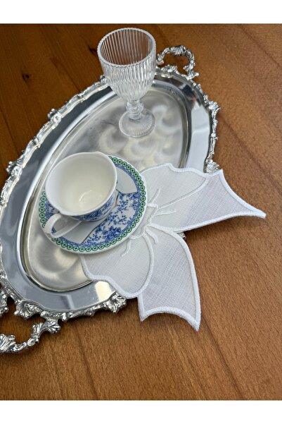 Smiling Home 6 Pieces Linen Ecru Color Bow Model Cocktail Presentation Napkins