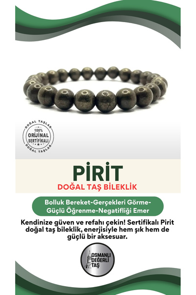 OSMANLI DEĞERLİ TAŞ Sertifikalı Hakiki Orijinal Pirit 8mm Doğal Taş Misinalı ...