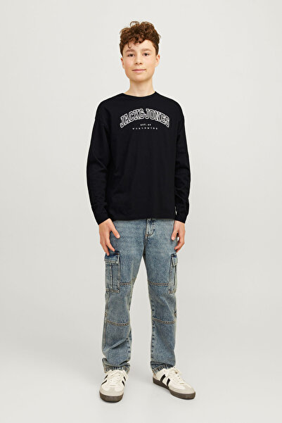 Jack & Jones JJECALEB VARSITY TEE LS O Черна мъжка тениска с къс ръкав