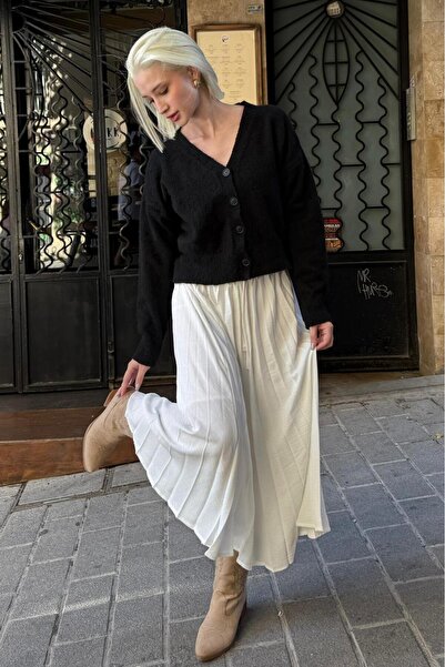 Madmext سترة تريكو نسائية سوداء برقبة على شكل حرف V Mg2462