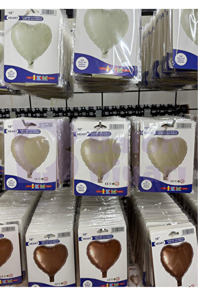 BALON DİYARI Heart Foil Balloons 4 Pieces Beige Cream Coffee Colors 45cm