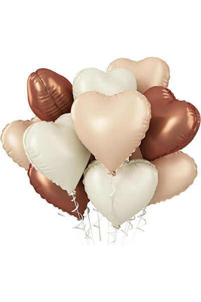 BALON DİYARI Heart Foil Balloons 4 Pieces Beige Cream Coffee Colors 45cm