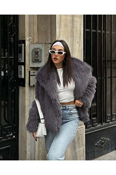 POP STORY Premium Soft Textured Lined Oversized Anthracite Fur