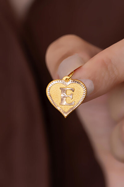 Bayar Gold 14 Ayar Altın E Harf Kalp Kolye Ucu