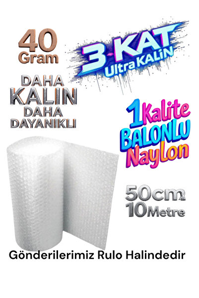 HBNC (40 Gram) 50 cm X 10 Metre Balonlu Ambalaj Naylonu Pat Pat Baloncuklu Na...