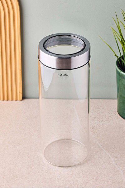 Perotti Cassetto 1600 ml Paslanmaz Çelik Kapaklı Borosilikat Cam Kavanoz 10x25 Cm