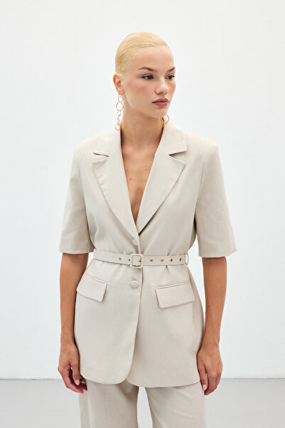 Sateen Короткий рукавний піджак з поясом - Камінь
