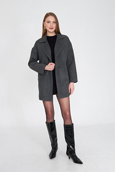 SevdeUgur Жіночий антрацитовий оверсайз пальто з підкладкою / Sevde Ugur