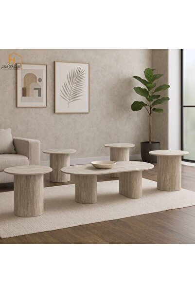 Al Saada Home Limited Quantity Wooden Service Table Set 4+1 - Gray