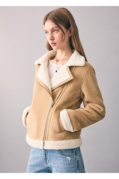 Mango Teen Kürklü süet palto