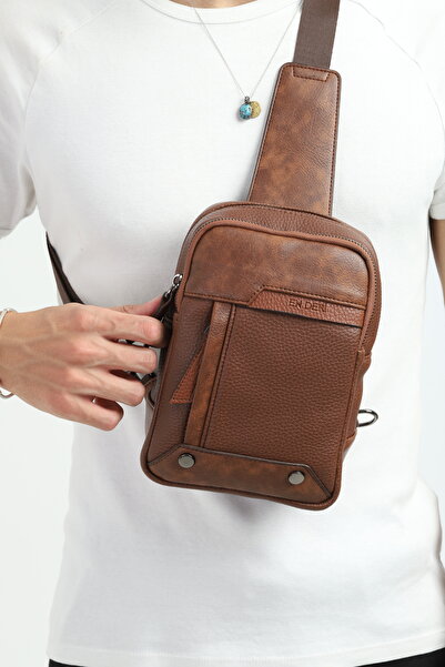 en deri Men's Black Multi-Compartment Daily Cross Strap Shoulder Bag