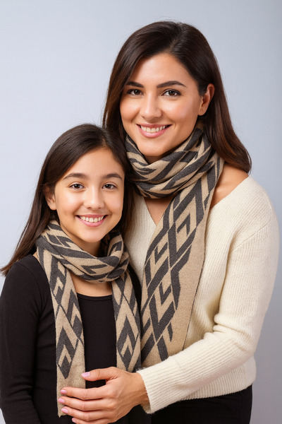 Sebir Moda V Patterned Double-Sided Knitwear Mother-Child Set Scarf (40X180Cm and 30X140Cm)