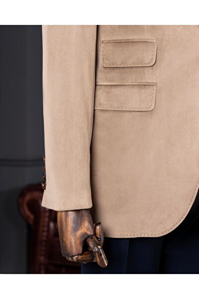 TerziAdemAltun İtalyan stil kadife erkek tek ceket bej T11043