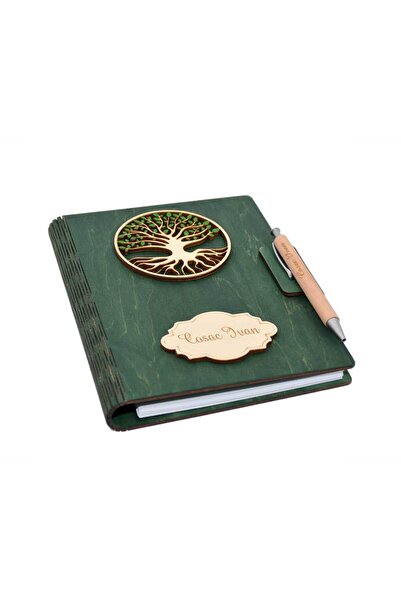Piksel Agenda A5 din lemn personalizata, Pomul vietii, 100 pagini si pix din ...