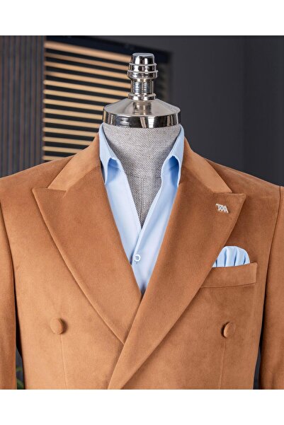 TerziAdemAltun Італійський стиль оксамитовий круазе чоловічий однобортний піджак камел T11034