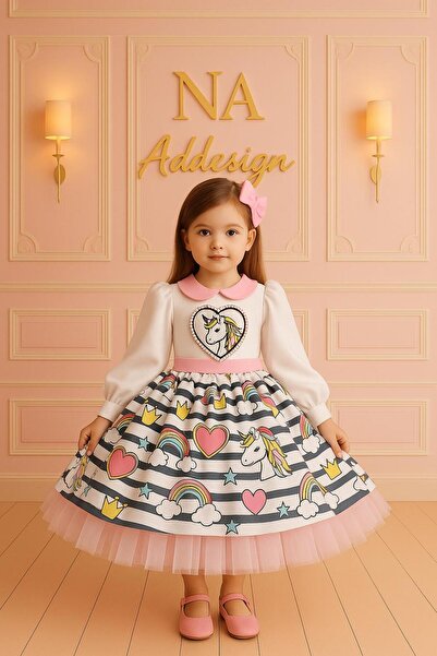 NA ADDESIGN Rochie unicorn pentru fete, rochie pufoasă, rochie de ponei
