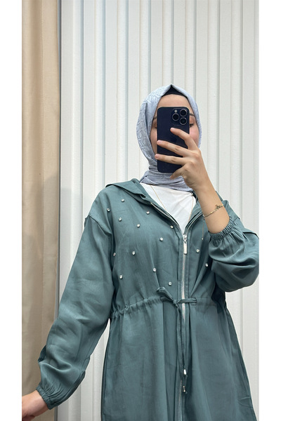 MERVE TESETTÜR Costum din modal cu șireturi, cu pietre, Culoare VERDE