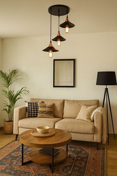 zorbey enet aydınlatma Üçlü Mantar Sarkıt Siyah Modern Salon, Oturma Odası Avizesi