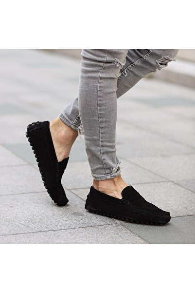 SailLakers - Siyah Süet Deri Erkek Loafer Ayakkabı 101-6055-11169