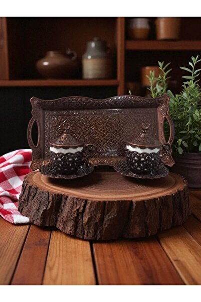E orient High Quality 2 Person Cup Team Copper Ottoman Patterned Motif Turkish Coffee